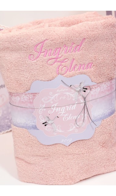 Trusou de botez pentru fetite, roz cu silver, lebada argintie  Silver Swan  3